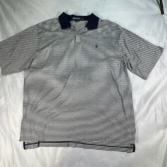 Polo Ralph‎ Lauren XXL Navy Blue White Small Stripes short Sleeve Shirt Golf - Picture 1 of 7